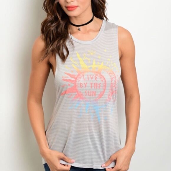 Promesa “Live By The Sun… Love By The Moon” Muscle Tee/Tank Size L Gray Sheer - Picture 1 of 11